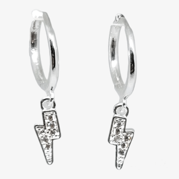 Brinco Raio Prata Com Pedras Masculino Feminino - Imagem 4